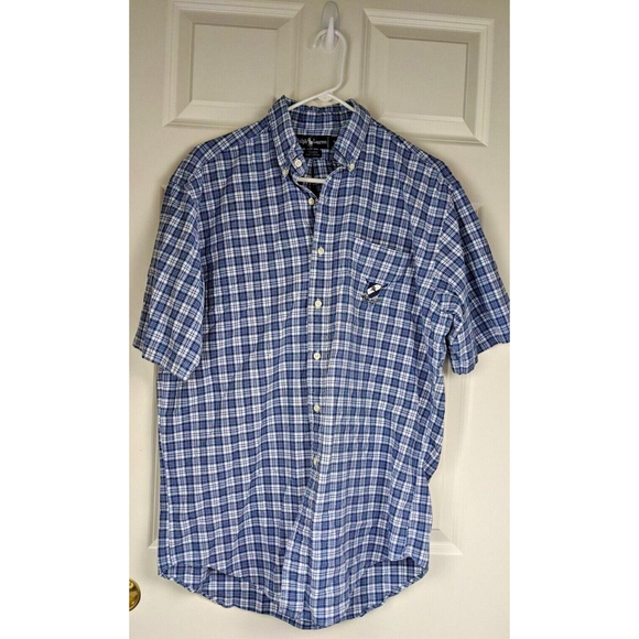 Ralph Lauren Tilden Blue Plaid Short Sleeve Button Down Mens Shirt Size Medium - Picture 7 of 7